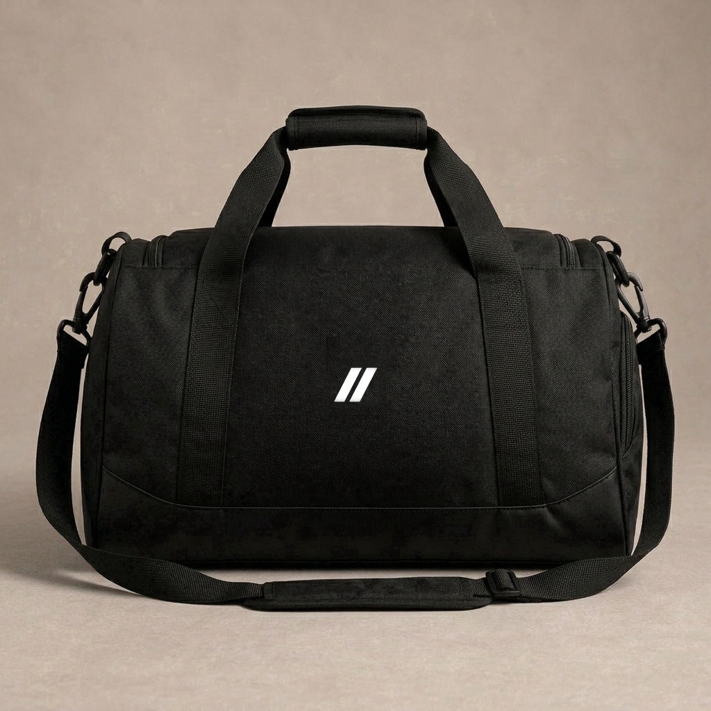 Cofit Duffel Bag i sort vannavvisende stoff med hvit Cofit-logo — sett bakfra