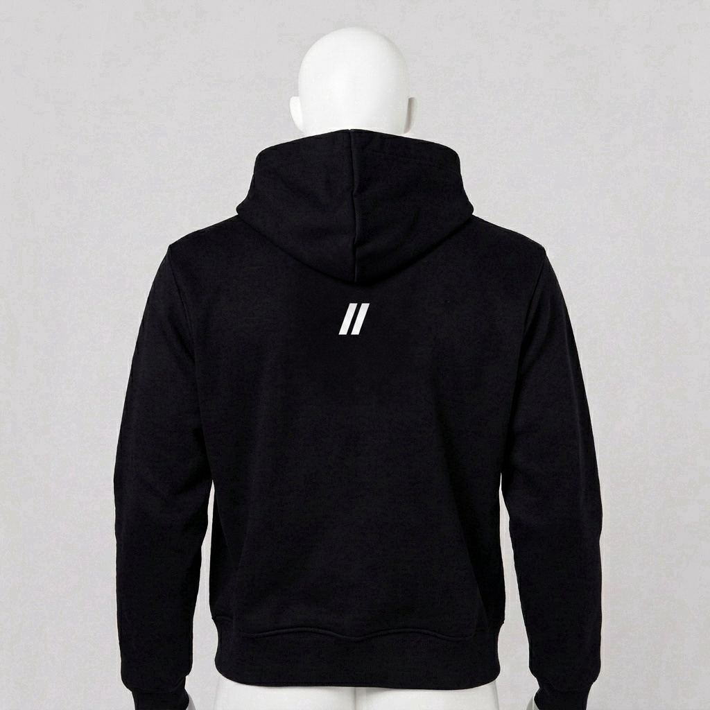 Cofit Track Hoodie i sort tung bomull med hvit Cofit-logo — sett bakfra